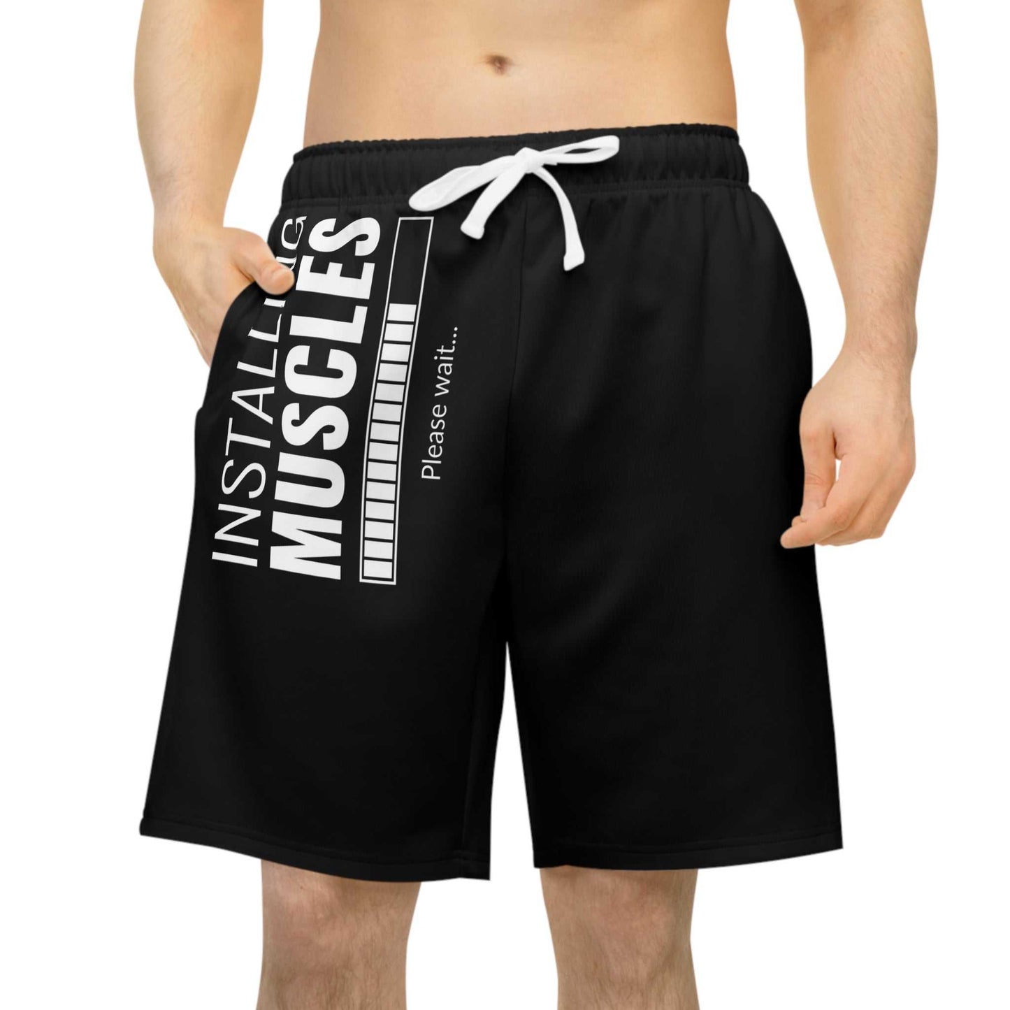 Motivational Athletic Long Shorts - 'Installing Muscles' Gym Gear for Fitness Enthusiasts